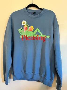 Pleasing Harry Styles Blue Frog Graphic Crewneck Sweatshirt